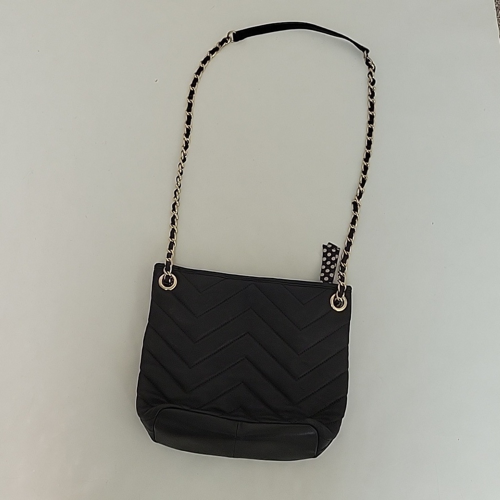 Talbots black leather chevron purse